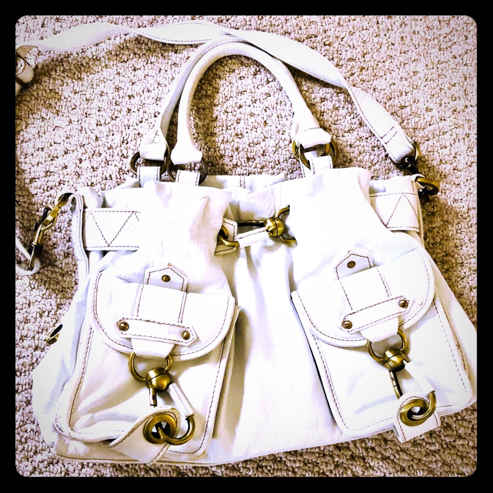 White leather satchel and shoulder bag